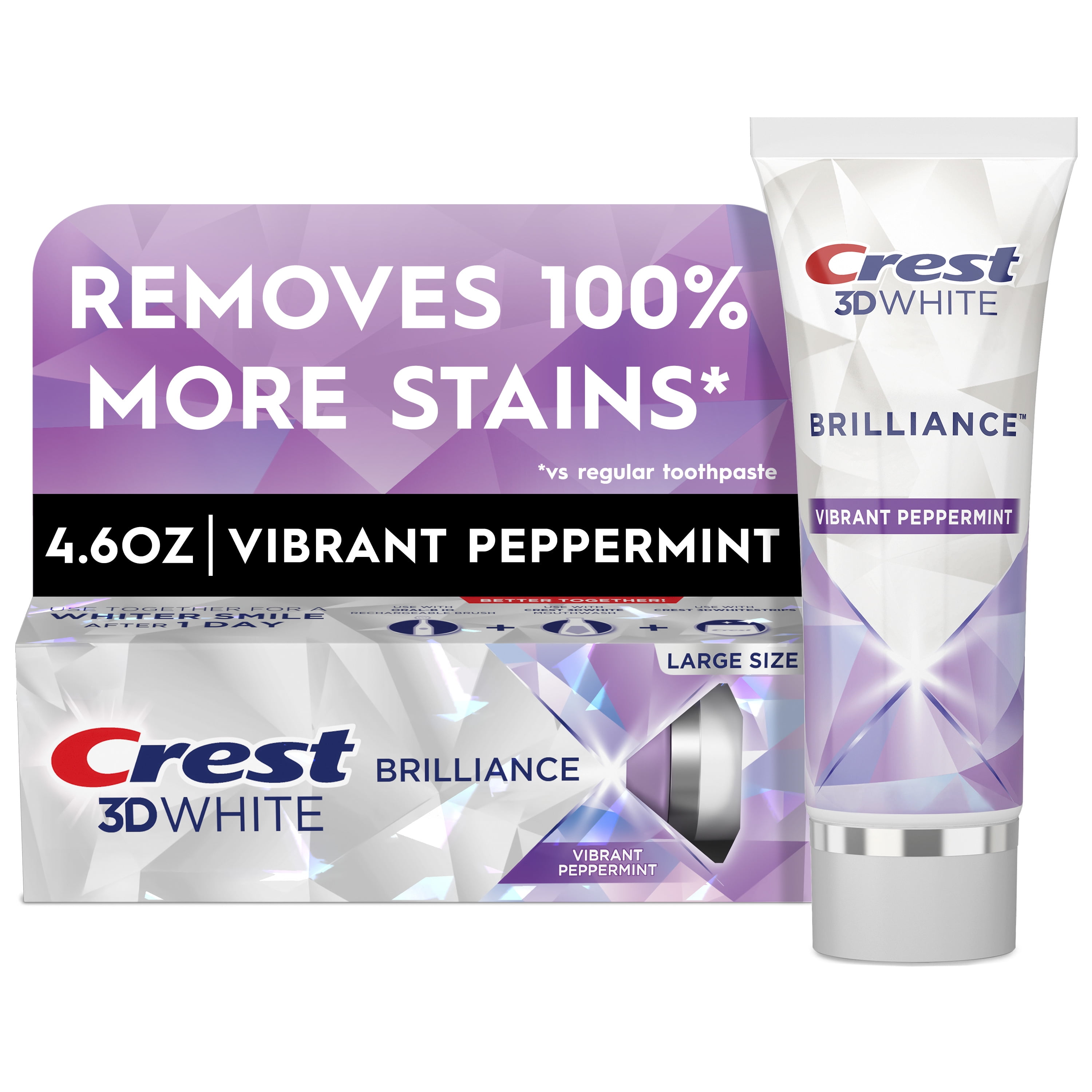 Crest 3D White Brilliance Teeth Whitening Toothpaste, Vibrant Peppermint, 4.6 oz