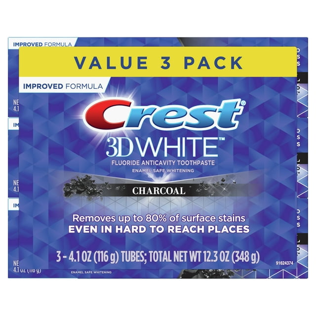 Crest 3D White, Charcoal Whitening Toothpaste, 4.1 oz, Pack of 3