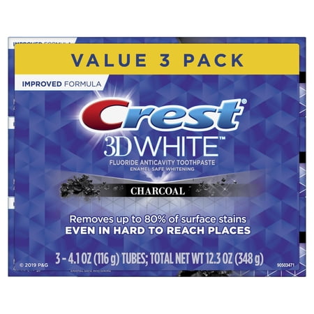 Crest 3D White, Charcoal Whitening Toothpaste, 4.1 oz, Pack of 3