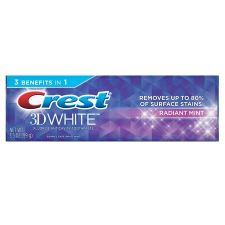 Crest 3D White Fluoride Anticavity Toothpaste, Radiant Mint, 4 Oz