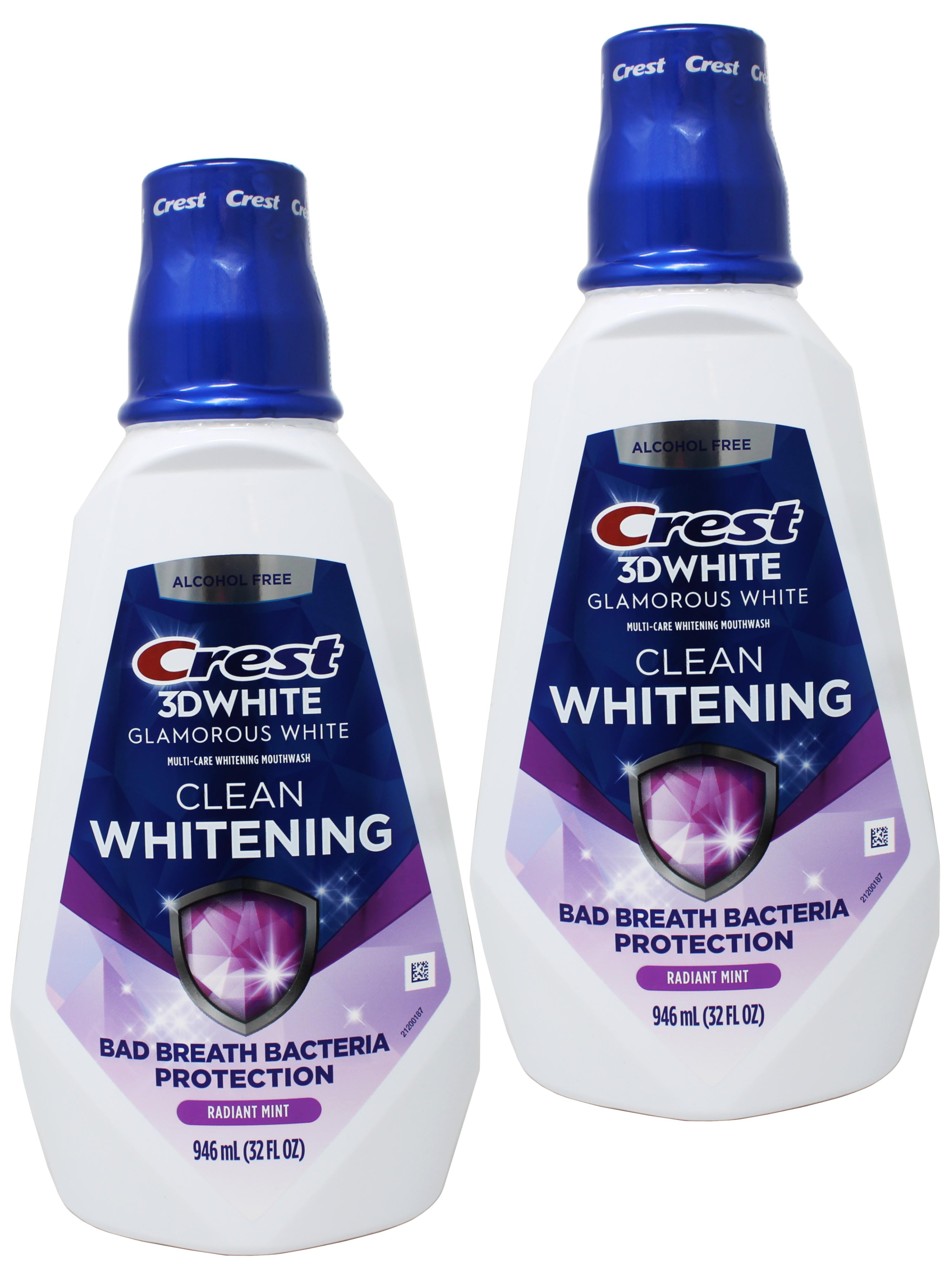 Crest 3D White Glamorous White Mouthwash, Clean Whitening, Multi-Care Whitening Mouthwash, Radiant Mint, 946 ml (32 FL OZ) - 2 Pack