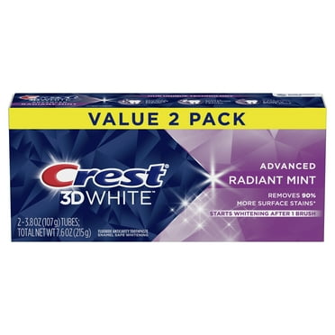 Crest 3D White Radiant Mint, Teeth Whitening Toothpaste, 3.8 oz, Pack of 2