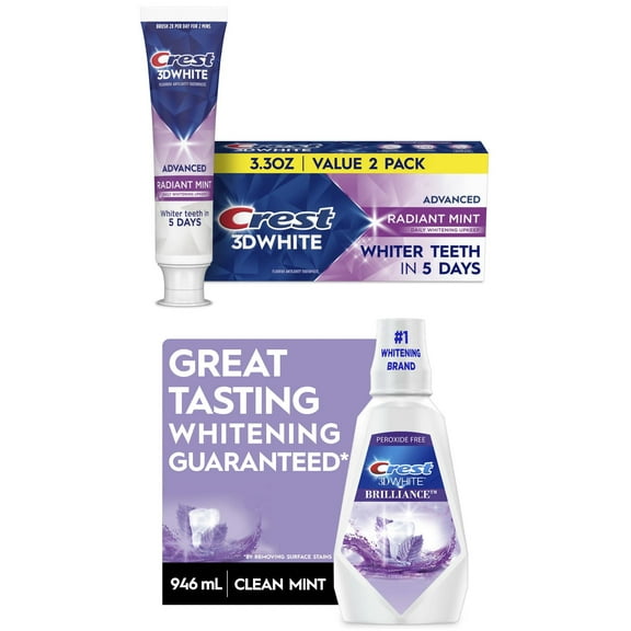 Crest 3D White Radiant Mint Toothpaste and Brilliance Mouthwash Bundle