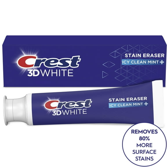 Crest 3D White Stain Eraser Teeth Whitening Toothpaste, Icy Clean Mint, 3.8 oz
