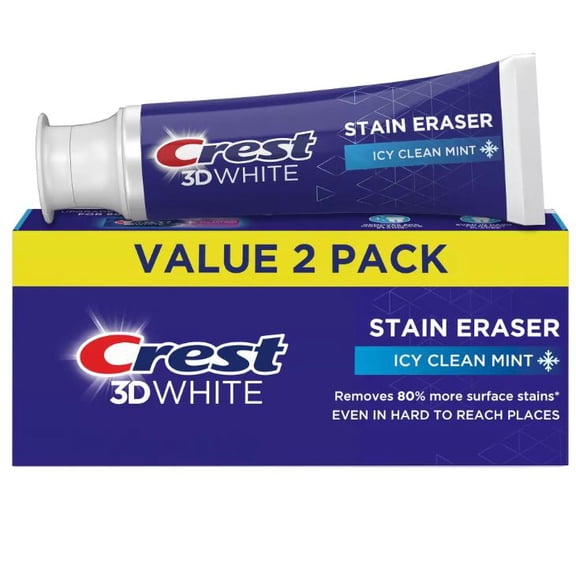 Crest 3D White Stain Eraser Toothpaste Icy Clean Mint  3.8oz, 2 Pack