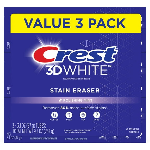 Crest 3D White Stain Eraser Toothpaste, Mint, 3.1 oz, 2 Pack