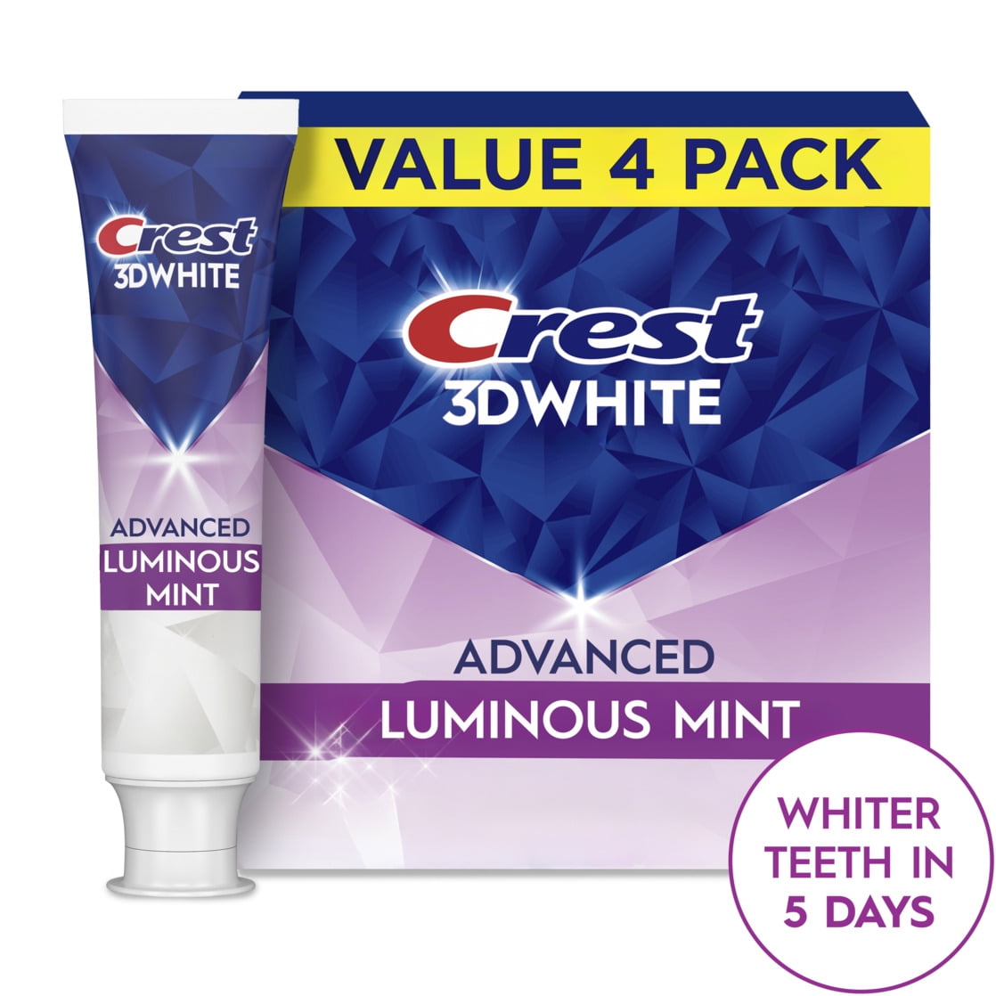 Crest 3DWhite Advanced Teeth Whitening Toothpaste, Luminous Mint, 3.7 ...