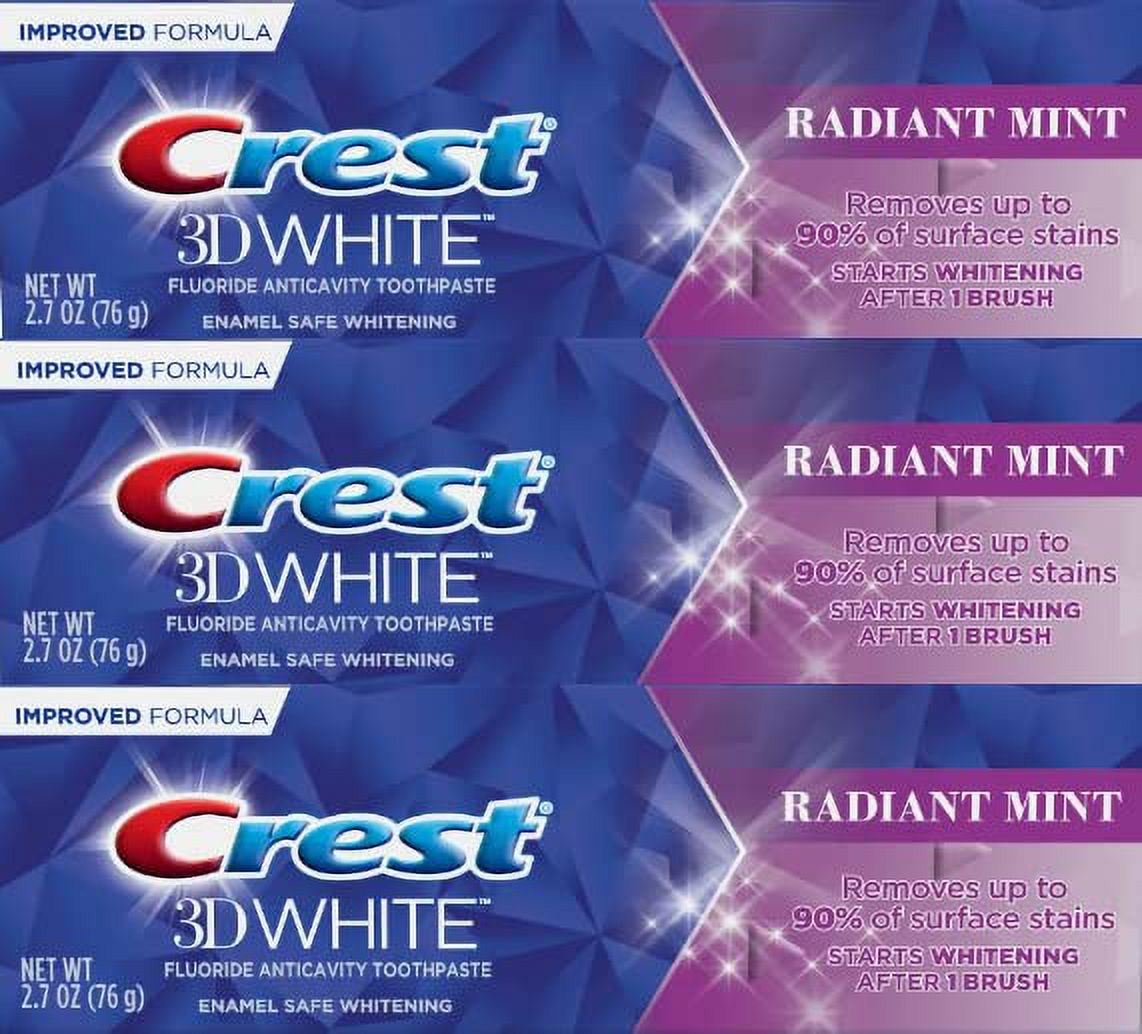 Crest 3D White Toothpaste Radiant Mint, 2.7 Oz (76G) Pack Of 3