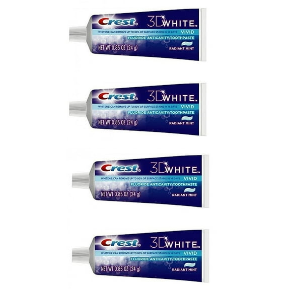 Crest 3D White Vivid Fluoride Anticavity Toothpaste Radiant Mint 0.85 oz Travel Size (Pack of 4)