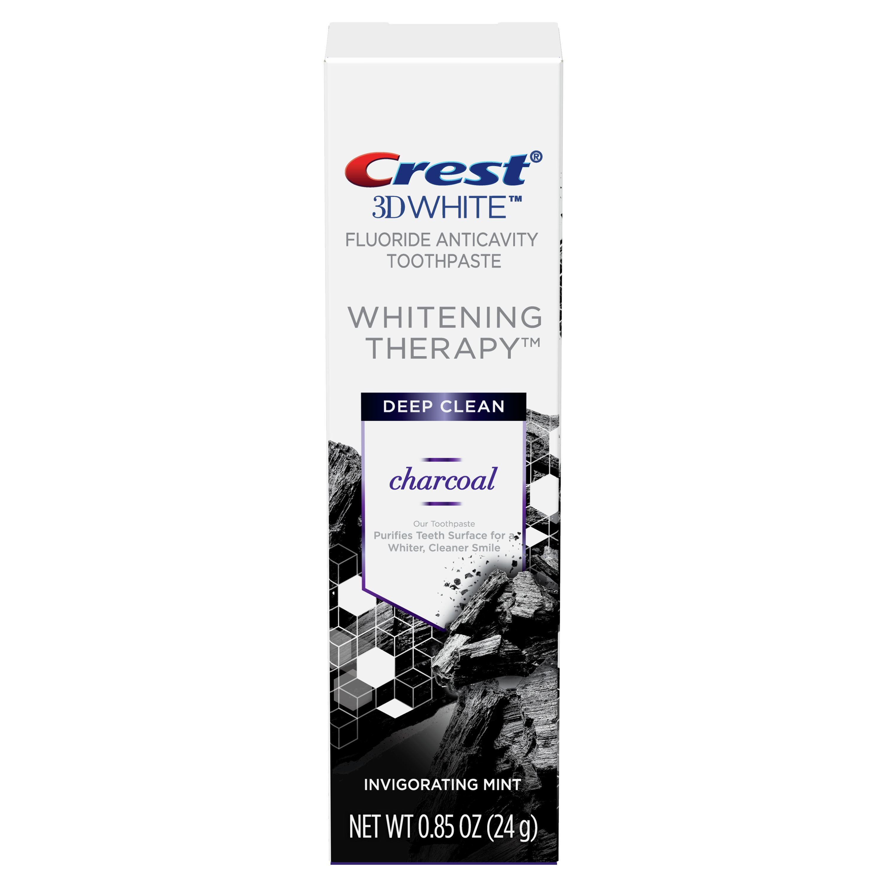 Crest 3D White Whitening Therapy Charcoal Deep Clean Fluoride Toothpaste, Invigorating Mint, .85 oz - image 1 of 7