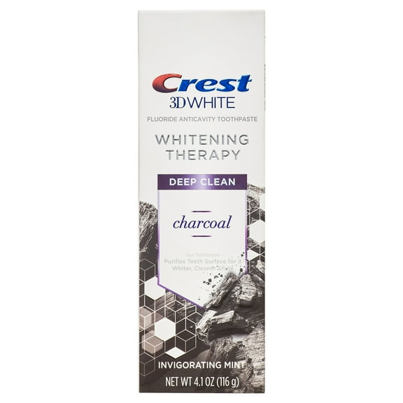 Crest 3D White Whitening Therapy Charcoal Deep Clean Fluoride Toothpaste, Invigorating Mint, 4.1 Oz