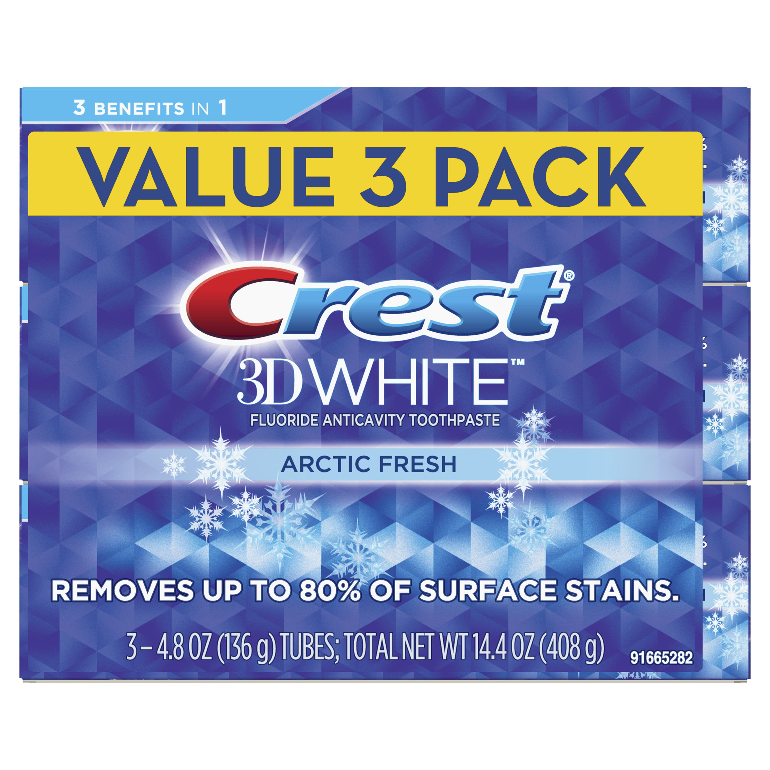 Crest 3D White Whitening Toothpaste, Arctic Fresh, Icy Cool Mint Flavor, 4.8 oz, Pack of 3 - image 1 of 8