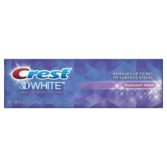 Crest 3D White Whitening Toothpaste, Radiant Mint, 0.85 Ounce (Pack Of 36) Packaging May Vary