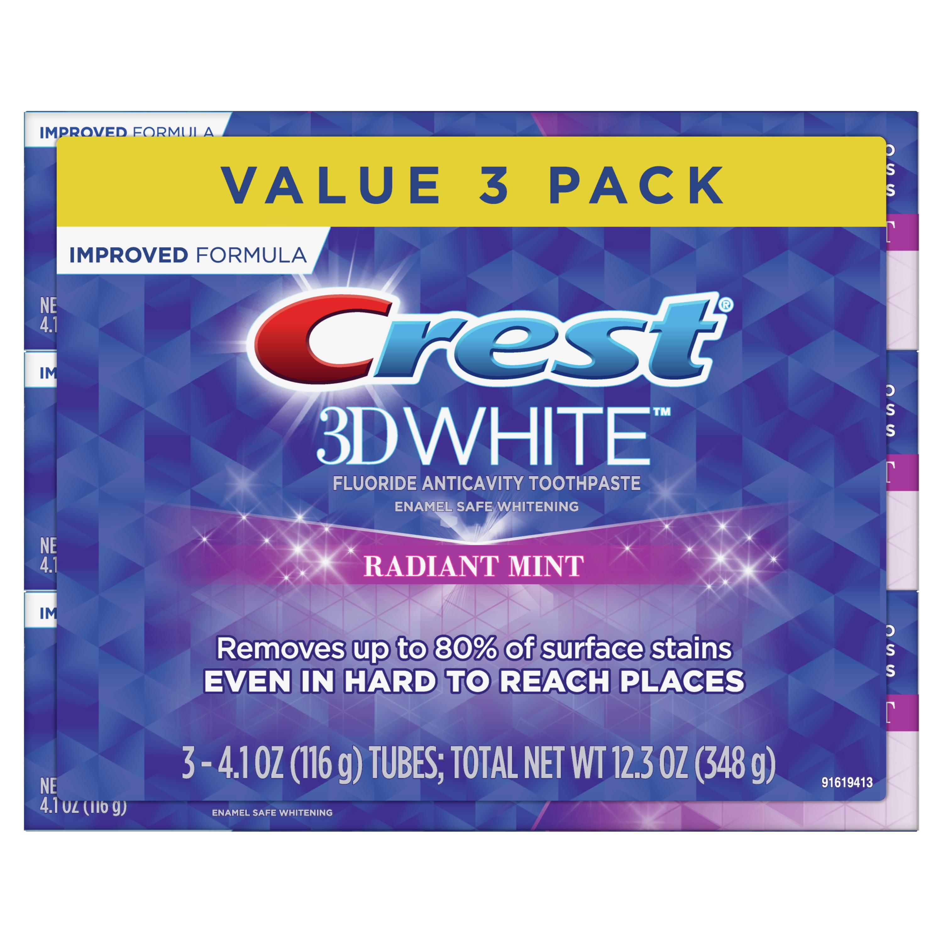 Crest 3D White Whitening Toothpaste, Radiant Mint, 4.1 Oz, 3 Pack