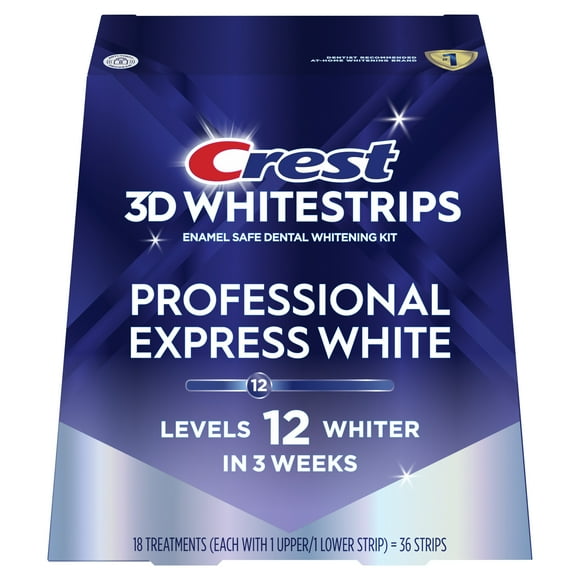 Crest 3D White strips Professional Express White at-home Teeth Whitening Kit, 18 Treatments, 12 Levels Whiter