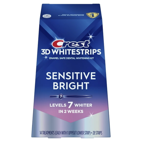 Crest 3D Whitestrips Sensitive Bright At-home Teeth Whitening Kit, 14 Treatments, 7 Levels Whiter