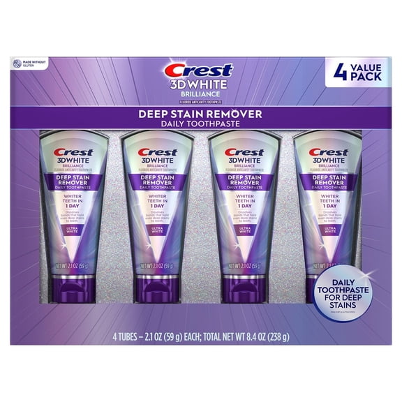 Crest 3D White Deep Stain Remover Whitening Toothpaste, 2.1 Ounce (Pack of 4)