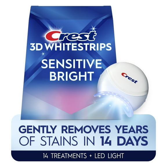 Crest 3DWhitestrips Sensitive Bright + Whitening Light Teeth Whitening Kit, 1 Light + 14 Treaments