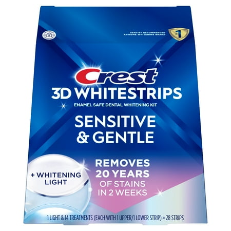 Crest 3DWhitestrips Sensitive + LED Light At-Home Teeth Whitening Strip Kit, 14 Treatments