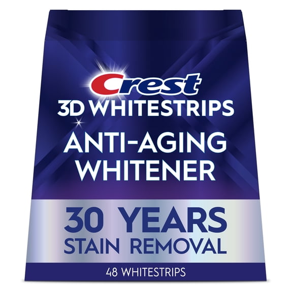 Crest 3DWhitestrips at Home Teeth Whitening, Anti-Aging Whitener, 18 Levels Whiter, 24 Treatments, 48 Strips