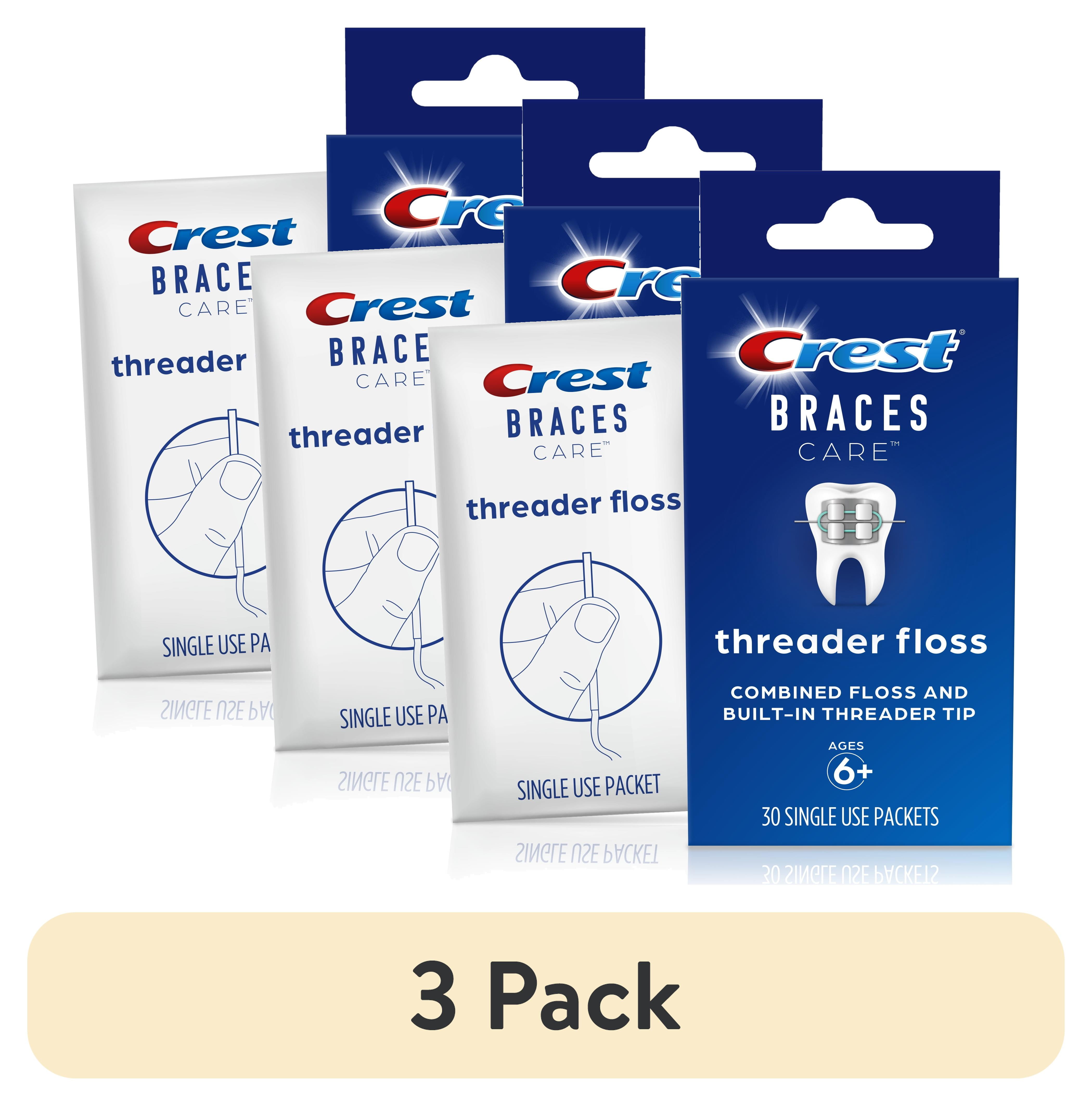 Crest Braces Care Floss Threader, (30) Single-Use Packets, for Ages 6+ (3 packs)