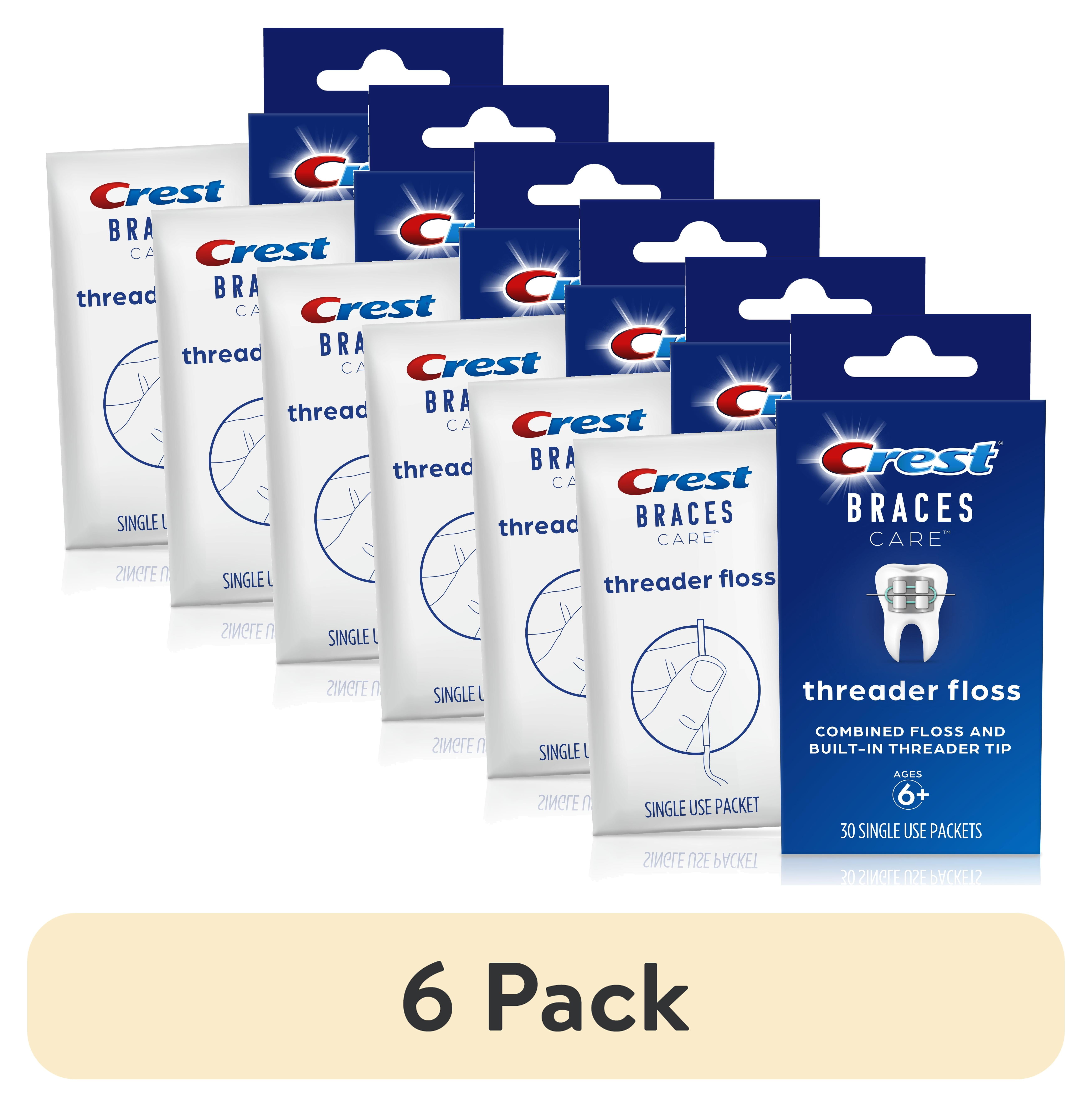 Crest Braces Care Floss Threader, (30) Single-Use Packets, for Ages 6+ (6 packs)