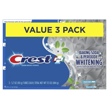 Crest Cavity And Tartar Protection Toothpaste, Whitening Baking Soda & Peroxide, (3 Count Of 5.7 Tubes Each), 17.1 Ounce