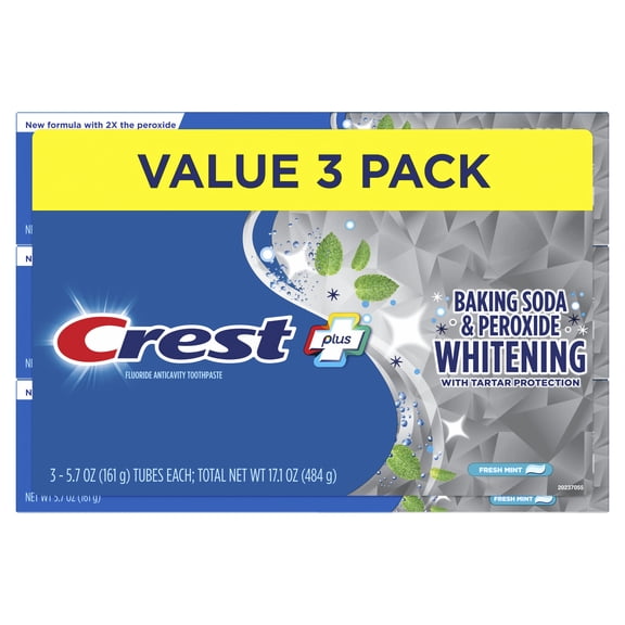 Crest Cavity And Tartar Protection Toothpaste, Whitening Baking Soda & Peroxide, (3 Count Of 5.7 Tubes Each), 17.1 Ounce