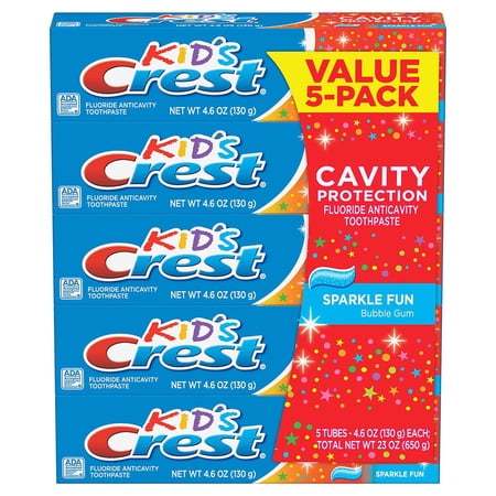 Crest Cavity Protection Kids Toothpaste, Sparkle Fun, 4.6 oz (5 Pack) (Bundle)