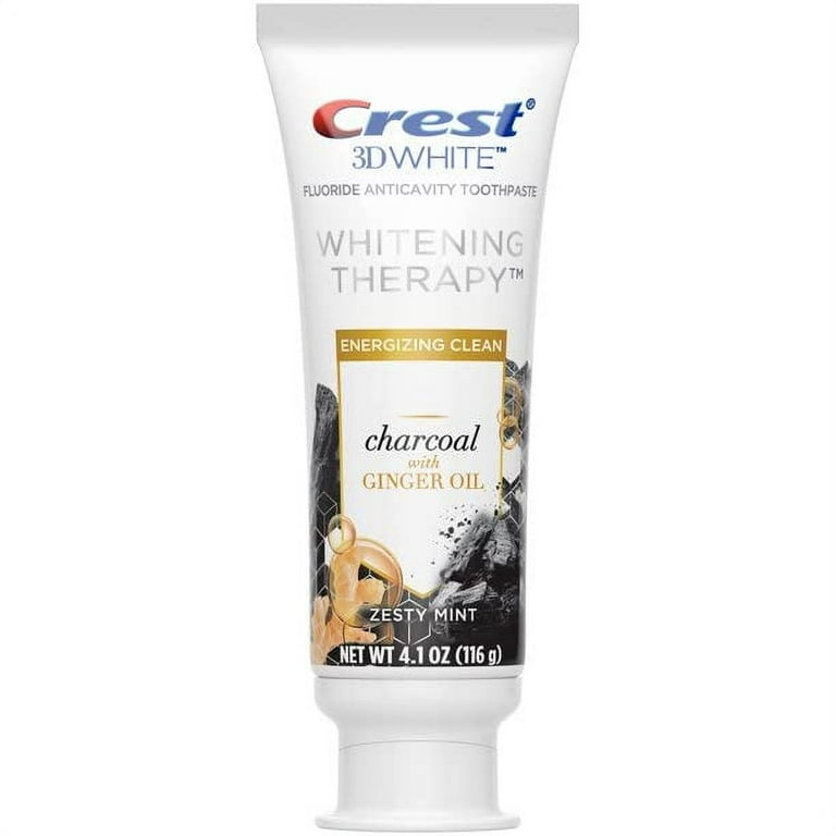 Crest Charcoal 3D White Toothpaste with Ginger Oil and Zesty Mint Flavor  4.1 Oz | Whitening Therapy | Charcoal Toothpaste for Whitening Teeth 