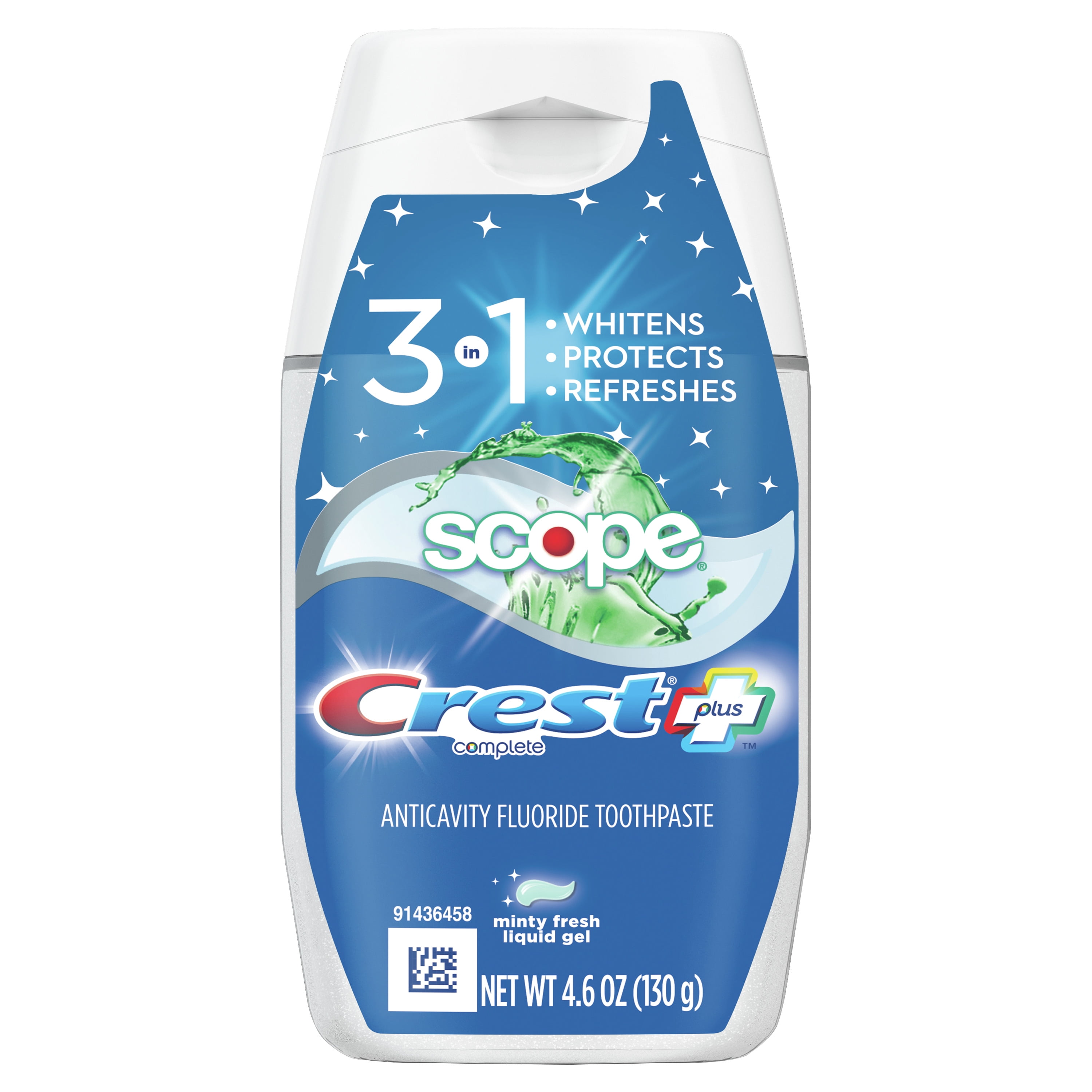 Crest Complete Plus Scope 3-in-1 Whitening Liquid Gel Toothpaste, Minty Fresh, 4.6 oz