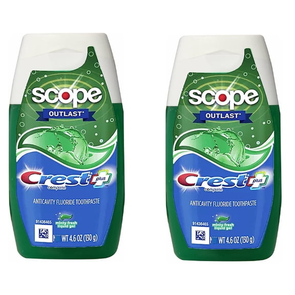 Crest Complete Whitening Plus Scope Tartar Control Toothpaste, Minty Fresh Liquid Gel, 4.6 Oz (130G) - Pack Of 2.