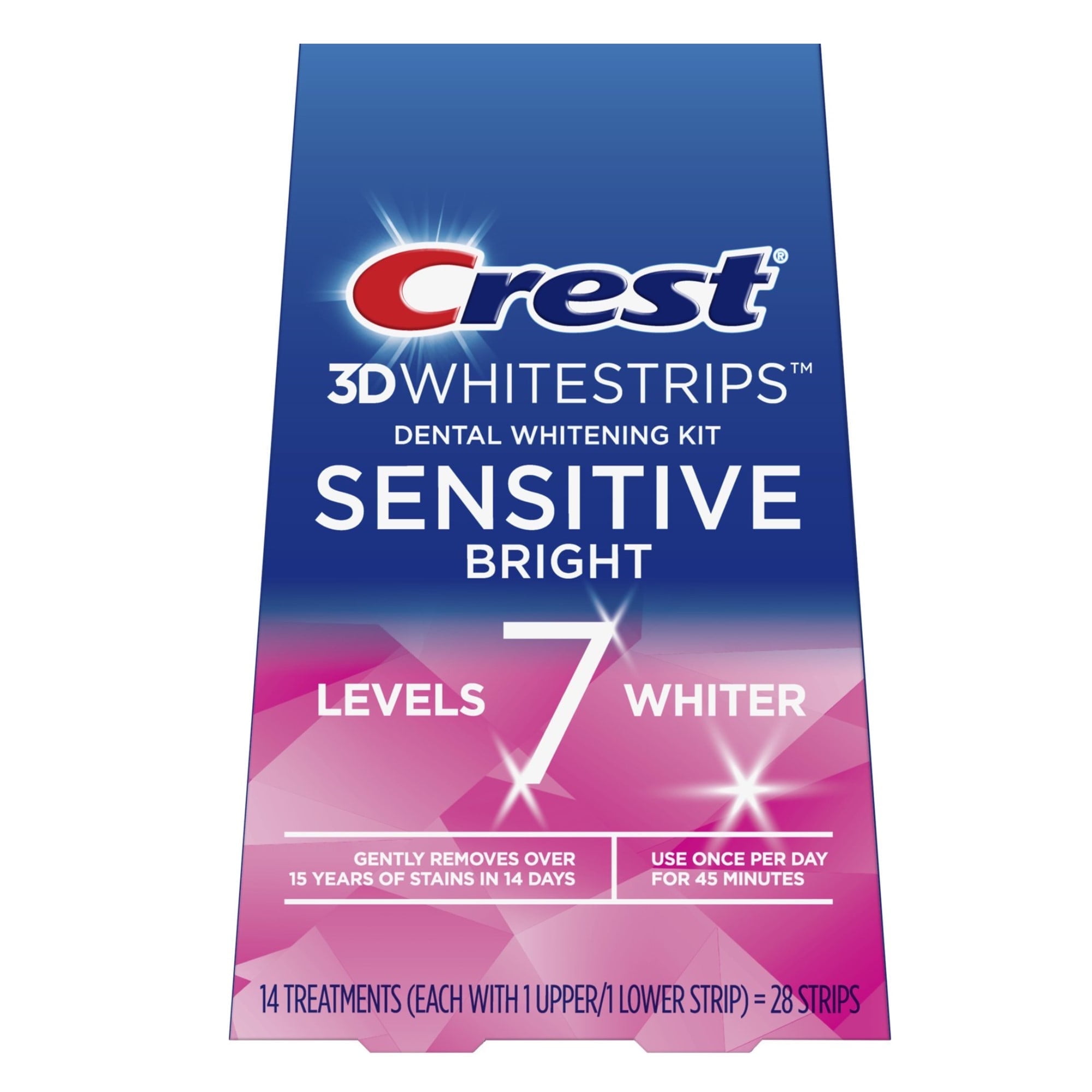 Crest Dental Whitening Kit 3D Whitestrips Sensitive Bright 14 Treatments Level 7 Whiter 28 strips *EN