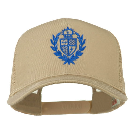Crest Emblem Embroidered Mesh Back Cap - Khaki OSFM