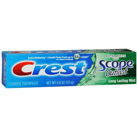 Crest Extra White Plus Scope Outlast Toothpaste, Long Lasting Mint 4 oz (Pack of 6)