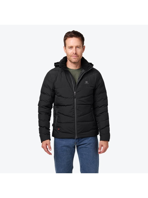Crest Heated Jacket for Men, 500 Fill RDS Duck Down, PrimaLoft Sleeves, Waterpell Shell, Removable Hood