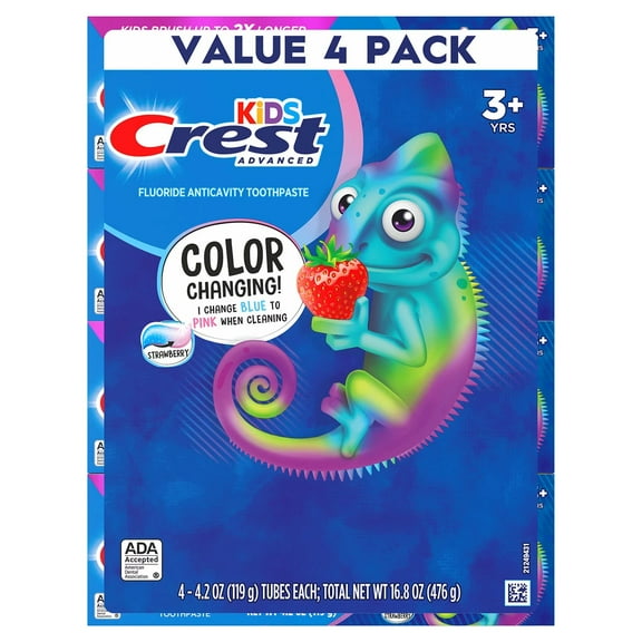Crest Kid's Advanced Color Changing Toothpaste, Strawberry, 4.2 Ounce (4 Pack)