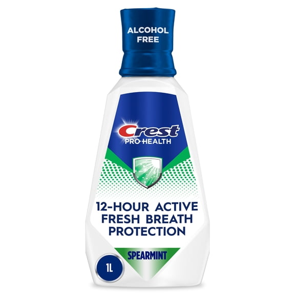 Crest Mouthwash Pro Health All Day Clean Breath, Fresh Breath Protection, Alcohol Free, Antigingivitis/Antiplaque, Spearmint Flavor, 1 L (33.8 fl oz)