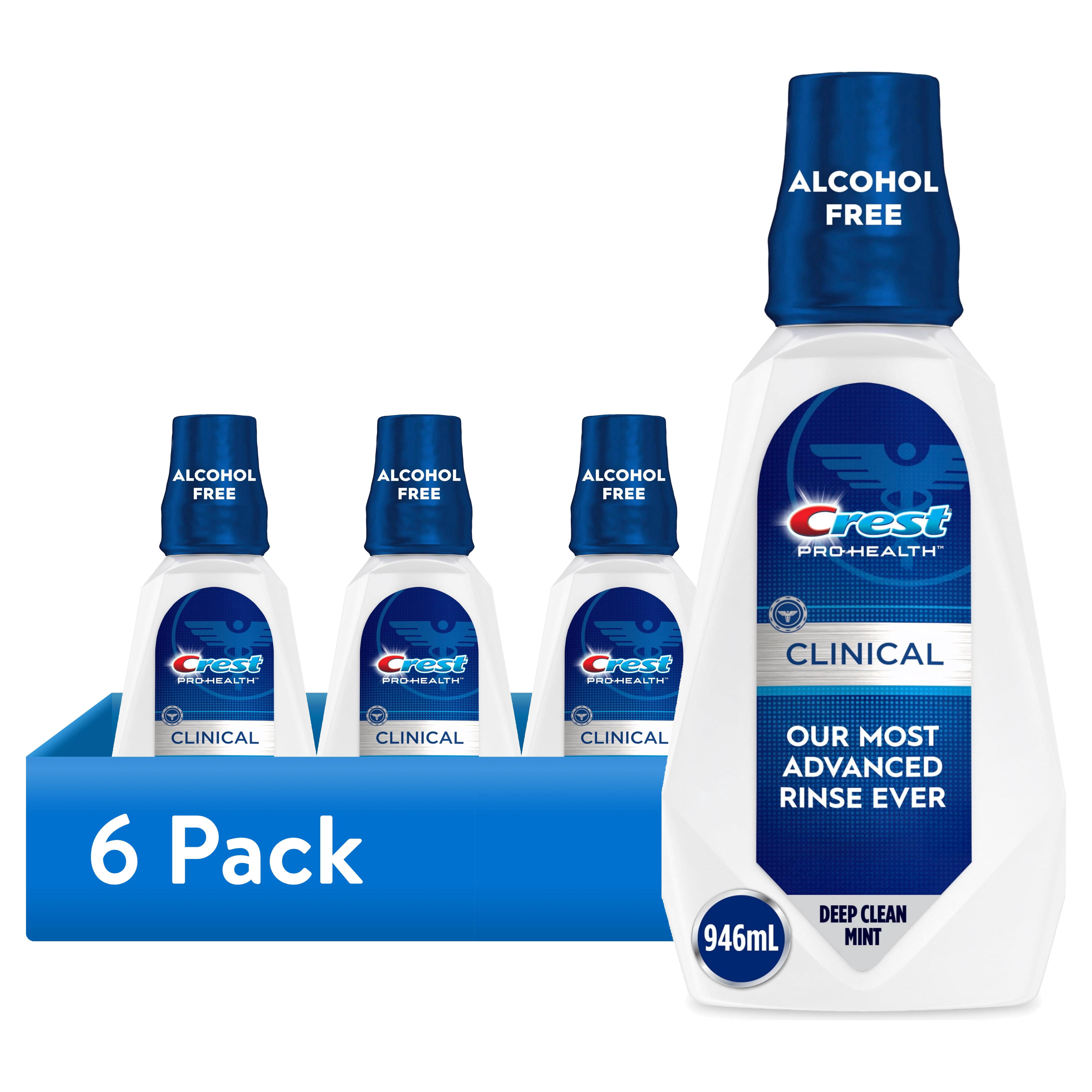 (6 pack) Crest Mouthwash, Pro-Health Clinical Mouthwash, Alcohol Free, Antigingivitis & Antiplaque, Deep Clean Mint- 946 mL