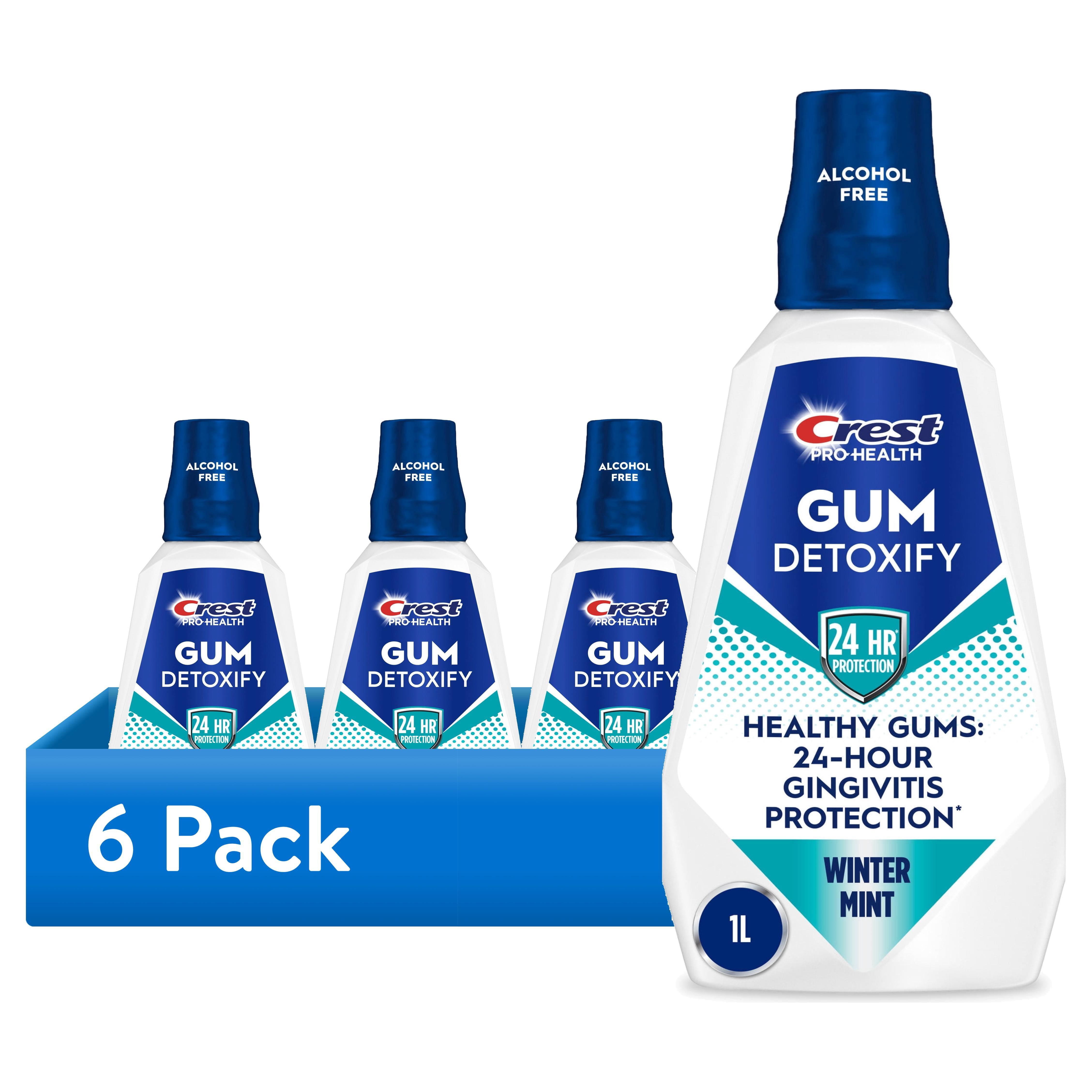 (6 pack) Crest Mouthwash, Pro-Health Gum Detoxify Mouthwash/Mouth Rinse, Antigingivitis & Antiplaque, Alcohol Free, Winter Mint, 1L (33.8 fl oz)