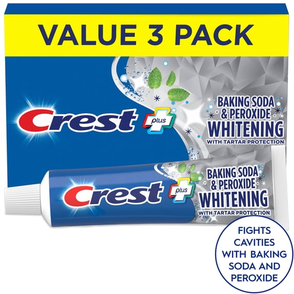 Crest Toothpaste, Plus Baking Soda & Peroxide Whitening Toothpaste, Fresh Mint, 5.7 oz, Pack of 3