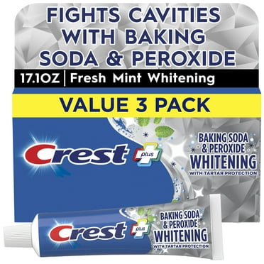 Crest Plus Baking Soda & Peroxide Teeth Whitening Toothpaste, Fresh Mint, 5.7 oz, 3 Pack