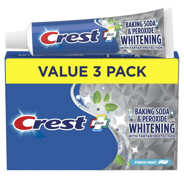 Crest Plus Baking Soda & Peroxide Whitening Toothpaste, Fresh Mint, 5.7 oz, Pack of 3