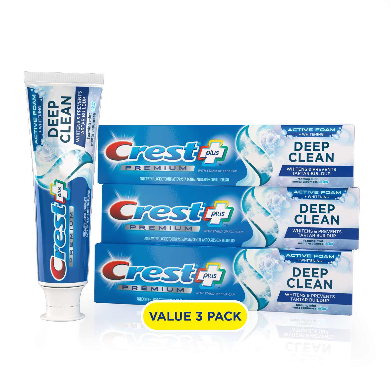 Crest Premium Plus Advanced Whitening Toothpaste, Mint, 5.2 oz, 3 Pk - image 1 of 8