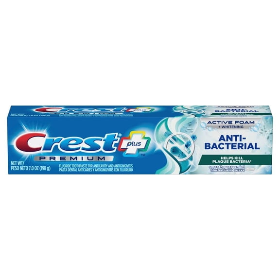 Crest Premium Plus Anti-Bacterial Toothpaste Smooth Peppermint Flavor 7.0oz