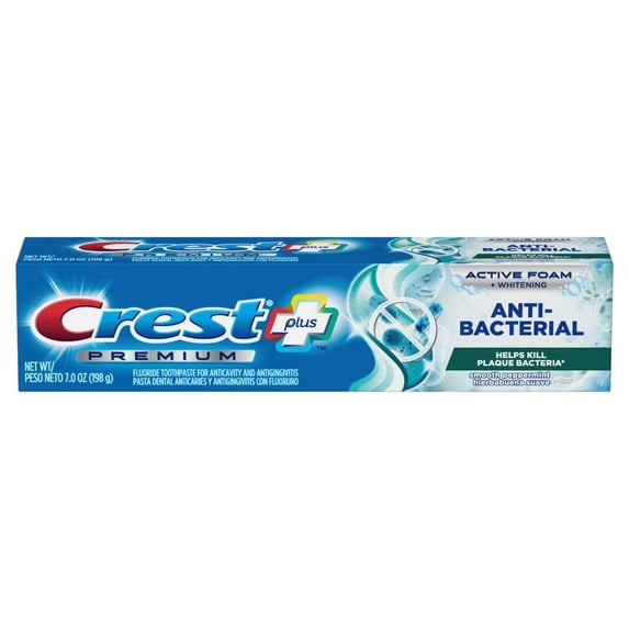 Crest Premium Plus Anti-Bacterial Toothpaste Smooth Peppermint Flavor 7.0oz