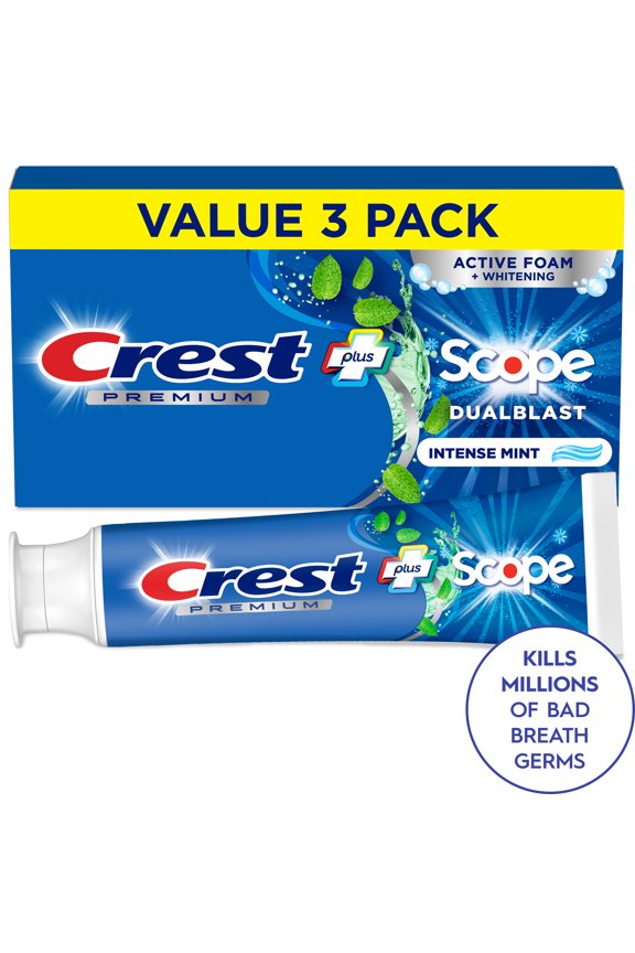Toothpaste, Premium Plus Scope Dual Blast Toothpaste, Mint, 5.2 oz, 3 Pack