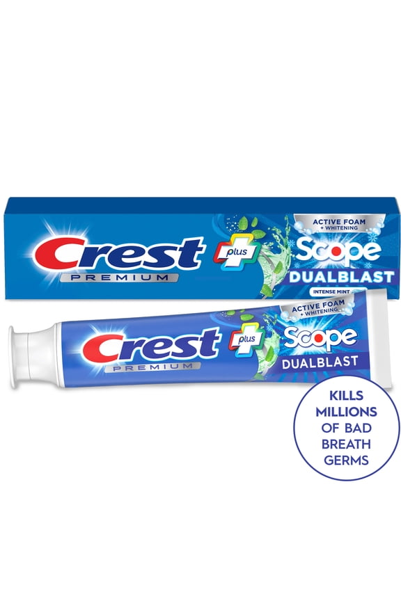 Toothpaste, Premium Plus Scope Dual Blast Toothpaste, Mint Flavor, 5.2 oz