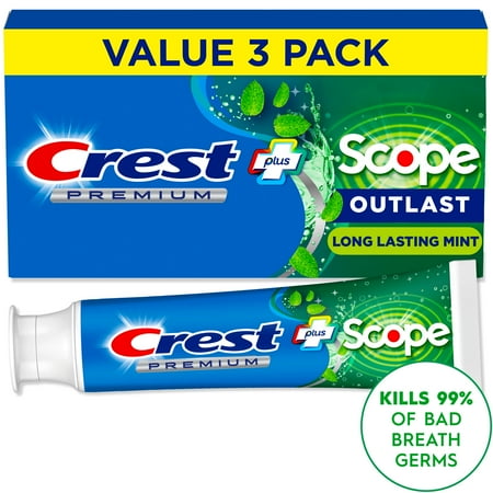 Crest Premium Plus Scope Outlast Toothpaste, Long Lasting Mint Flavor 5.2 oz, Pack of 3