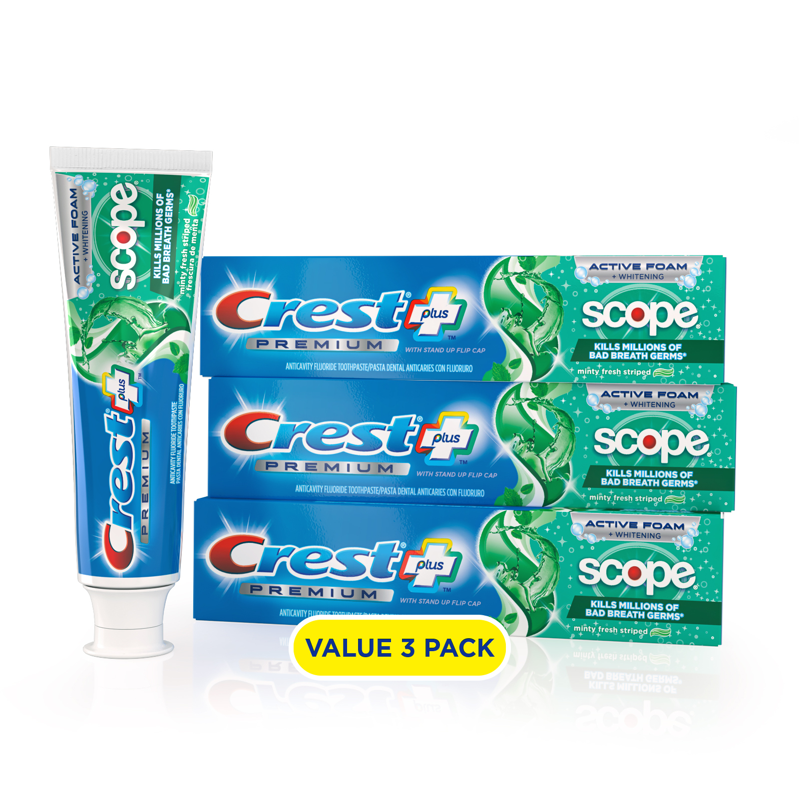 Crest Premium Plus Scope Toothpaste, Minty Fresh Flavor 5.2 oz, 3 Pk - image 1 of 9